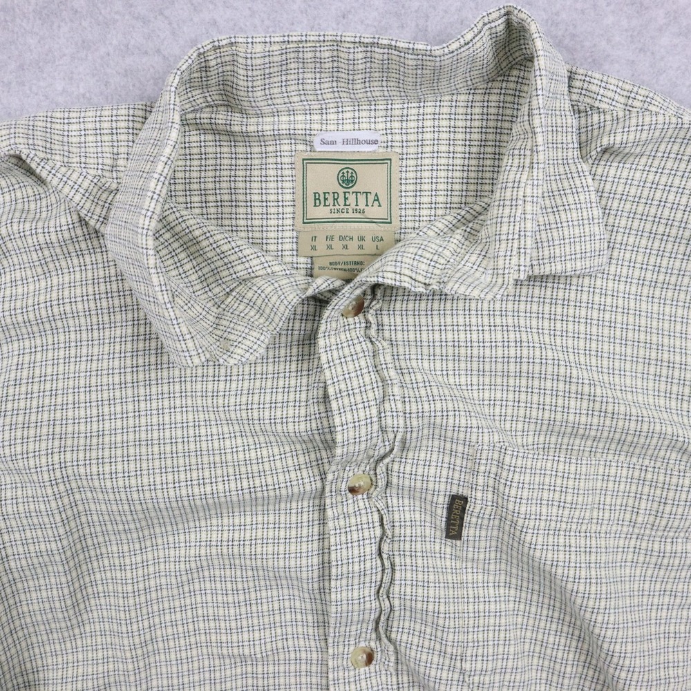 Beretta Shirt Mens Large Outdoor Casual Pocket Button Up Green Plaid Long Sleeve - Picture 2 of 11
